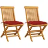 Image de Chaises De Jardin Et Coussins Rouge Lot De 2 Bois Teck Massif Vidaxl