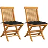 Image de Chaises De Jardin Et Coussins Noir Lot De 2 Bois De Teck Massif Vidaxl