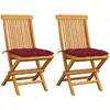 Image de Chaises De Jardin Coussins Rouge Bordeaux Lot De 2 Teck Massif Vidaxl