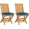 Image de Chaises Pliantes Avec Coussins Bleus, 2 Pièces, En Teck Massif Vidaxl