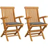 Image de Chaises De Jardin Avec Coussins Gris Lot De 2 Bois Teck Massif Vidaxl