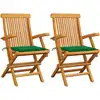 Image de Chaises De Jardin Et Coussins Vert Lot De 2 Bois De Teck Massif Vidaxl