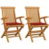 Image de Chaises De Jardin Et Coussins Rouge Lot De 2 Bois Teck Massif Vidaxl