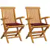 Image de Chaises De Jardin Coussins Rouge Bordeaux Lot De 2 Teck Massif Vidaxl