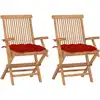 Image de Chaises De Jardin Avec Coussins Rouge Lot De 2 Bois Teck Massif Vidaxl
