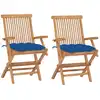 Image de Chaises Pliantes Avec Coussins Bleus, 2 Pièces, En Teck Massif Vidaxl