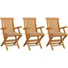 Image de Chaises De Jardin Avec Coussins Beige Lot De 3 Bois Teck Massif Vidaxl
