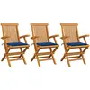 Image de Chaises De Jardin Avec Coussins Bleu Royal Lot De 3 Bois Teck Vidaxl