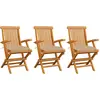 Image de Chaises De Jardin Avec Coussins Beige Lot De 3 Bois Teck Massif Vidaxl