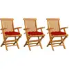 Image de Chaises De Jardin Avec Coussins Rouge Lot De 3 Bois Teck Massif Vidaxl