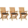 Image de Chaises Pliantes Avec Coussins Taupe, 3 Pièces, En Bois De Teck Massif Vidaxl