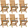 Image de Chaises De Jardin Avec Coussins Gris Lot De 6 Bois Teck Massif Vidaxl