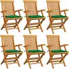 Image de Chaises De Jardin Avec Coussins Vert Lot De 6 Bois Teck Massif Vidaxl
