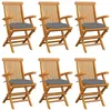 Image de Chaises De Jardin Avec Coussins Gris Lot De 6 Bois Teck Massif Vidaxl