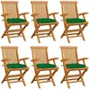 Image de Chaises De Jardin Avec Coussins Vert Lot De 6 Bois Teck Massif Vidaxl