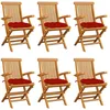 Image de Chaises De Jardin Avec Coussins Rouge Lot De 6 Bois Teck Massif Vidaxl