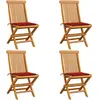 Image de Chaises De Jardin Et Coussins Rouge Lot De 4 Bois Teck Massif Vidaxl