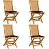 Image de Chaises De Jardin Et Coussins Noir Lot De 4 Bois De Teck Massif Vidaxl