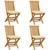 Image de Chaises De Jardin Et Coussins Blanc Crème Lot De 4 Teck Massif Vidaxl