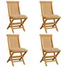 Image de Chaises De Jardin Et Coussins Beige Lot De 4 Bois Teck Massif Vidaxl