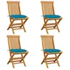 Image de Chaises De Jardin Avec Coussins Bleu Clair Lot De 4 Teck Massif Vidaxl