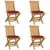 Image de Chaises De Jardin Avec Coussins Rouge Bordeaux Lot De 4 Teck Vidaxl