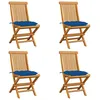 Image de Chaises De Jardin Et Coussins Bleu Lot De 4 Bois De Teck Massif Vidaxl
