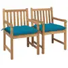 Image de Chaises De Jardin Lot De 2 Et Coussins Bleu Clair Bois De Teck Vidaxl