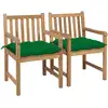 Image de Chaises De Jardin Lot De 2 Et Coussins Vert Bois De Teck Massif Vidaxl