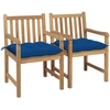 Image de Chaises De Jardin Lot De 2 Et Coussins Bleu Bois De Teck Massif Vidaxl