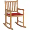 Image de Chaise À Bascule Avec Coussin Rouge Bois De Teck Solide Vidaxl