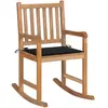 Image de Chaise À Bascule Avec Coussin Noir Bois De Teck Solide Vidaxl