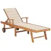 Image de Chaise Longue Avec Coussin Crème Bois De Teck Solide Vidaxl
