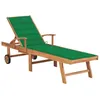Image de Chaise Longue Avec Coussin Vert Bois De Teck Solide Vidaxl