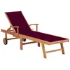 Image de Chaise Longue Avec Coussin Rouge Bordeaux Bois De Teck Solide Vidaxl