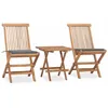 Image de vidaXL Teck Mobilier à Dîner dExtérieur Pliable avec Coussin 3 pcs Salon de Jardin Ensemble de Salle à Manger de Patio 3063199