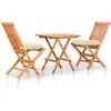 Image de Ensemble De Bistro 3 Pcs Avec Coussins Blanc Crème Bois De Teck Vidaxl