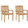 Image de Chaises De Jardin Lot De 2 Et Coussins Beige Bois Teck Massif Vidaxl