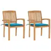 Image de Chaises De Jardin Lot De 2 Et Coussins Bleu Bois De Teck Massif Vidaxl
