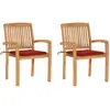 Image de Chaises De Jardin Lot De 2 Et Coussins Rouge Bois Teck Massif Vidaxl