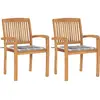Image de Chaises De Jardin Lot De 2 Avec Coussins À Carreaux Gris Teck Vidaxl