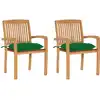 Image de Chaises De Jardin Lot De 2 Et Coussins Vert Bois De Teck Massif Vidaxl
