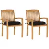 Image de Chaises De Jardin Lot De 2 Et Coussins Noir Bois De Teck Massif Vidaxl