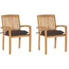 Image de Chaises De Jardin Lot De 2 Et Coussins Taupe Bois Teck Massif Vidaxl