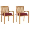 Image de Chaises De Jardin Lot De 2 Avec Coussins Bordeaux Teck Massif Vidaxl