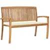 Image de Banc De Jardin Empilable Et Coussin 128,5cm Bois De Teck Massif Vidaxl