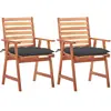 Image de Chaises À Manger D'extérieur Lot De 2 Et Coussins Acacia Massif Vidaxl