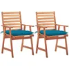 Image de Chaises À Manger D'extérieur Lot De 2 Et Coussins Acacia Massif Vidaxl