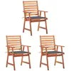 Image de Chaises À Manger D'extérieur Lot De 3 Et Coussins Acacia Massif Vidaxl