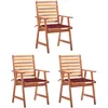 Image de Chaises À Manger D'extérieur Lot De 3 Et Coussins Acacia Massif Vidaxl